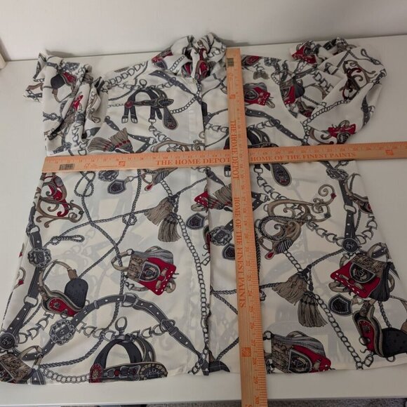 Vintage Equestrian Medieval Shirt Womens Size 20 White Neck Tie Long Sleeve - Picture 8 of 10